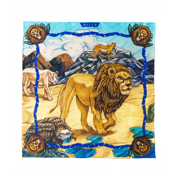 Błękitno-żółta poszetka z lwem