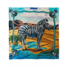 Turquoise and brown pocket square with a zebra motif