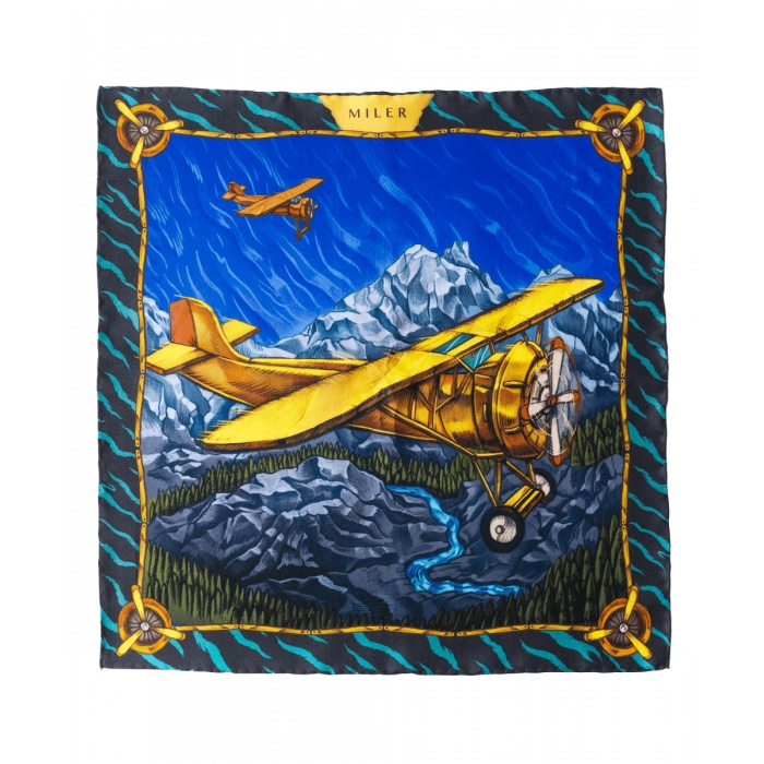 Żółto-niebieska poszetka z samolotem