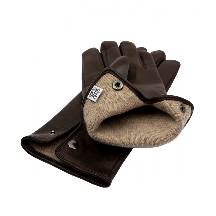 Skórzane ocieplane męskie rękawiczki ze skóry owczej brązowe