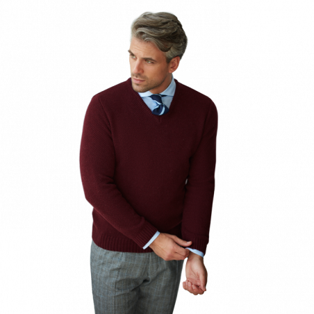 Burgundy men’s V-neck sweater