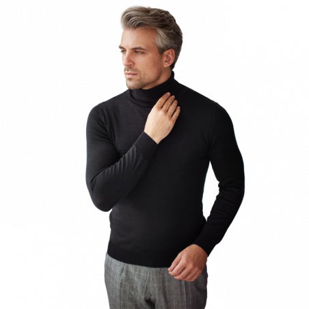 Black merino wool turtleneck