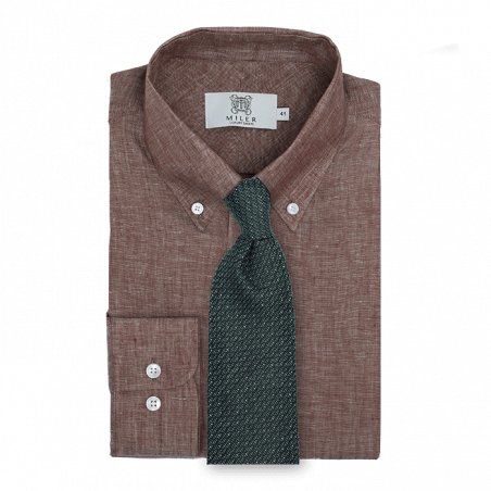 Brązowa męska koszula lniana button down