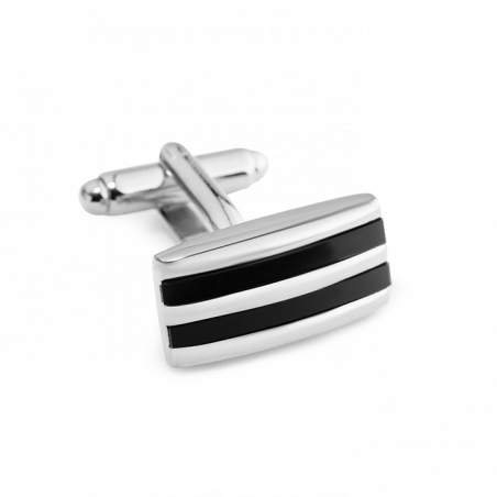 Rectangular silver and black cufflinks
