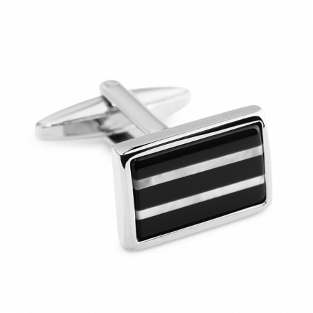 Rectangular black and silver cufflinks
