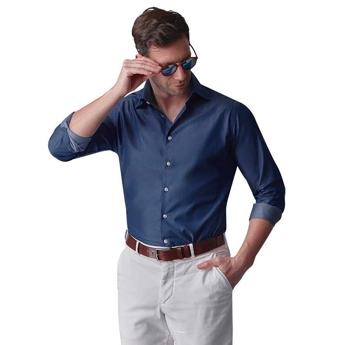 Granatowa jeansowa koszula męska półformalna