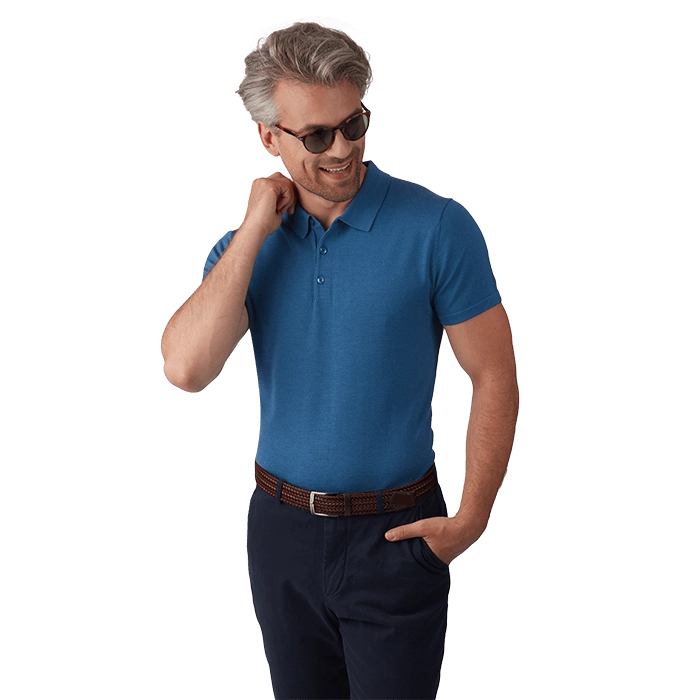 Niebieska męska koszulka polo z wełny merino