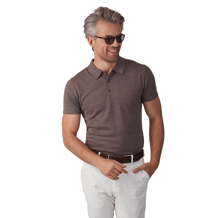 Jasnobrązowa męska koszulka polo z wełny merino