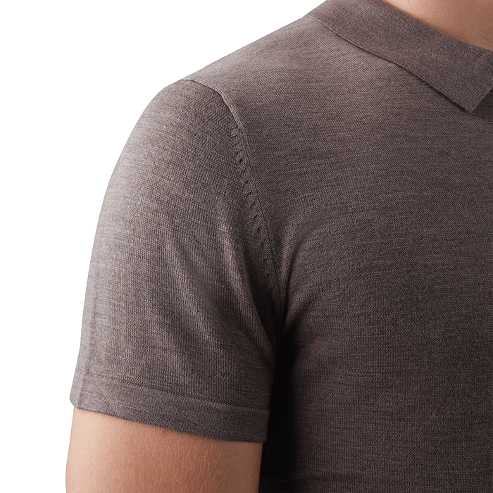 Jasnobrązowa męska koszulka polo z wełny merino