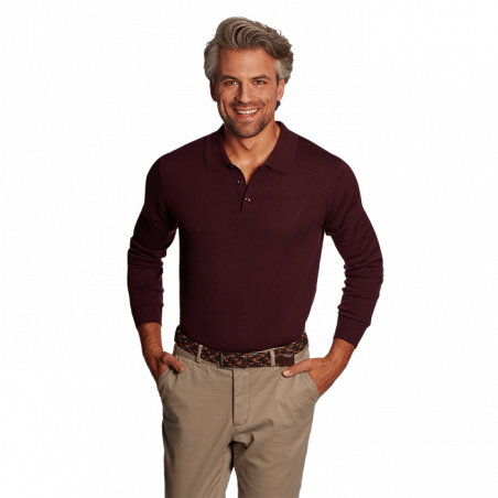 Burgundy long-sleeve wool polo shirt