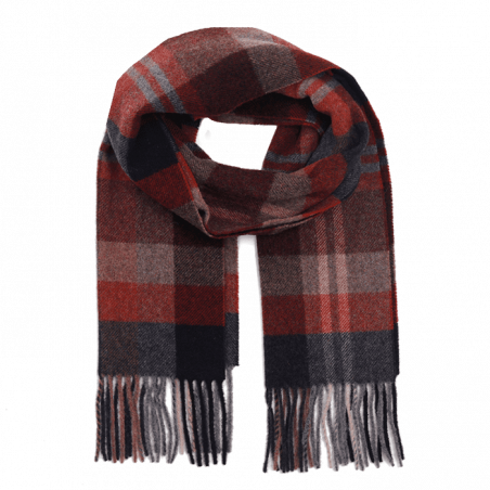 Men's brick red and navy checkered scarf