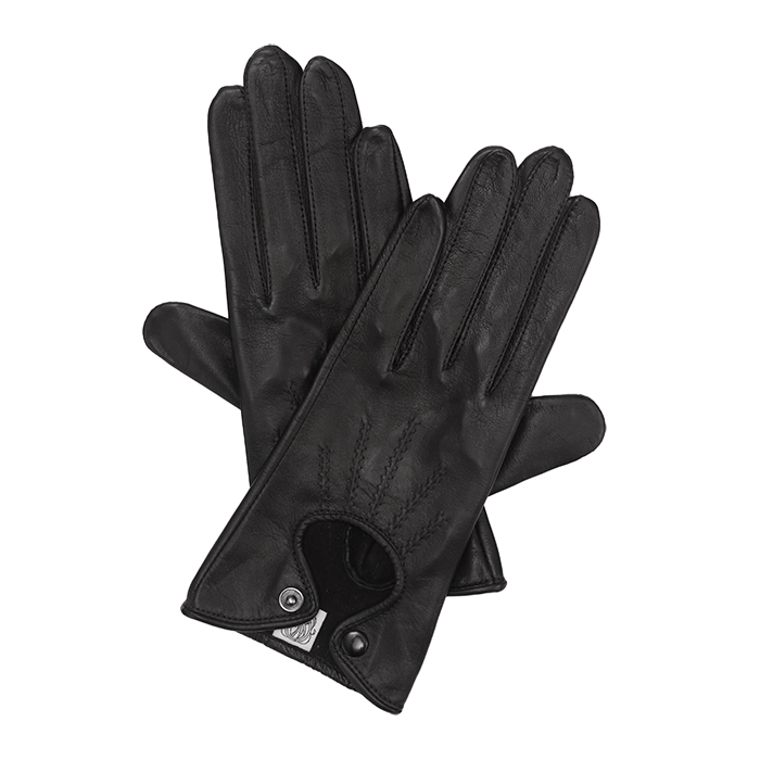 Czarne zapinane skórzane rękawiczki damskie
