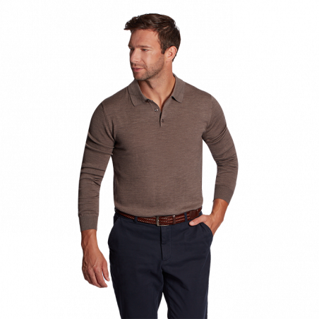 Light brown men's wool long-sleeve polo shirt