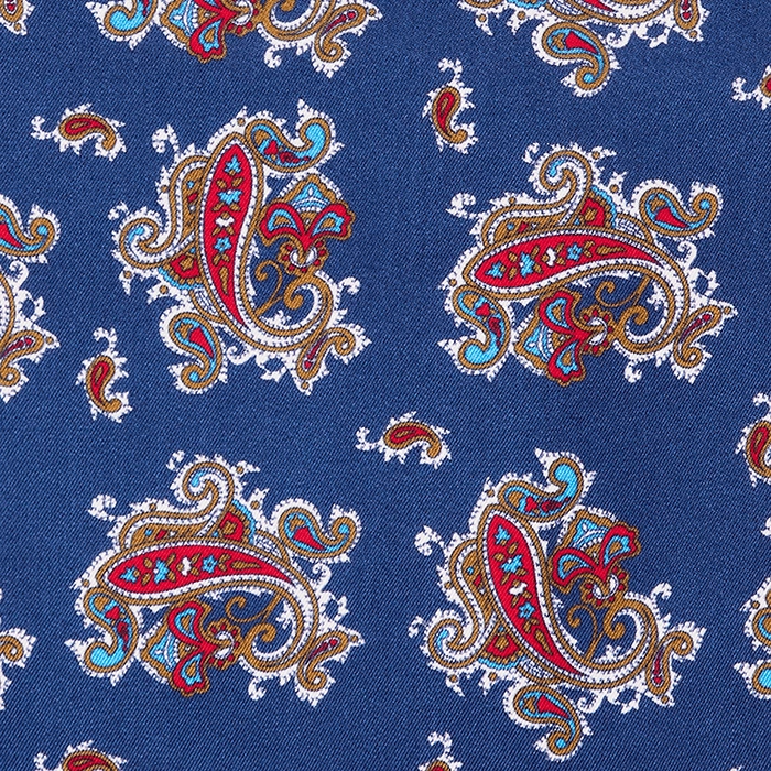 Niebiesko-czerwony fular jedwabny męski we wzór Paisley