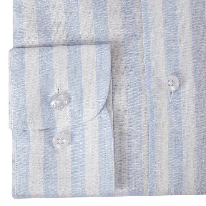 Biała koszula męska lniana w gruby błękitny prążek