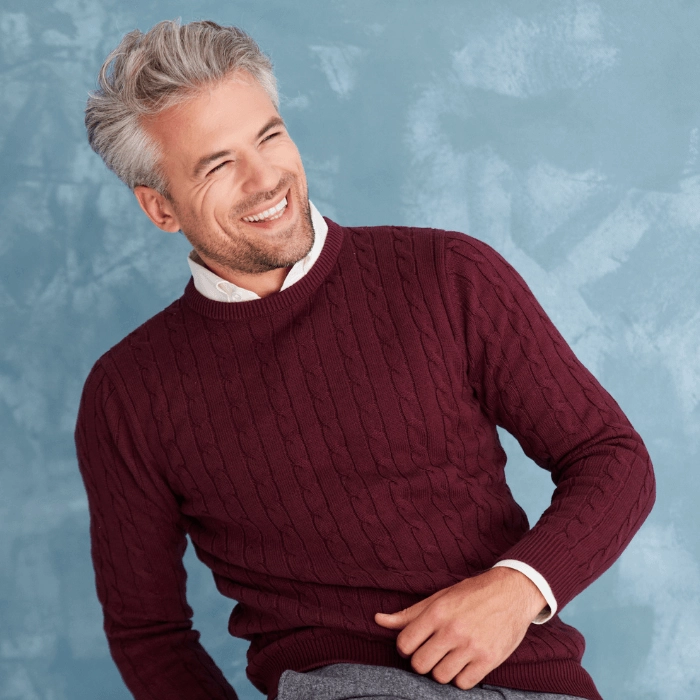 Bordowy męski sweter warkoczowy