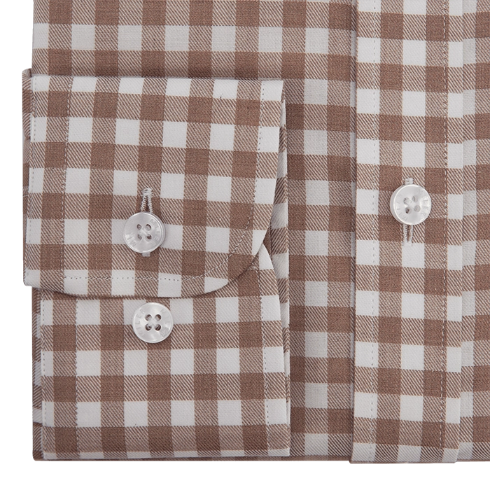 Brązowa koszula męska button-down w kratkę Vichy