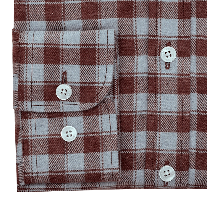 Brązowo-błękitna flanelowa koszula męska button-down w kratkę Vichy