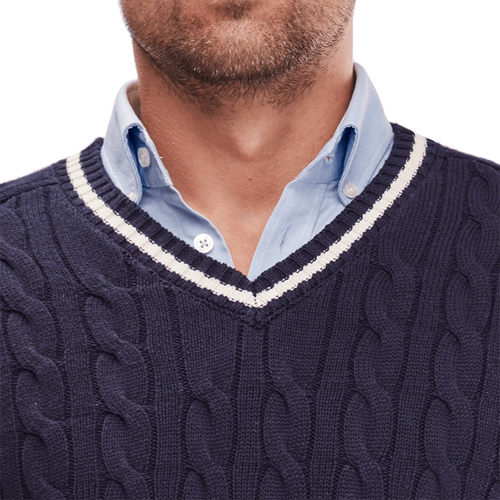 Granatowy męski sweter krykietowy