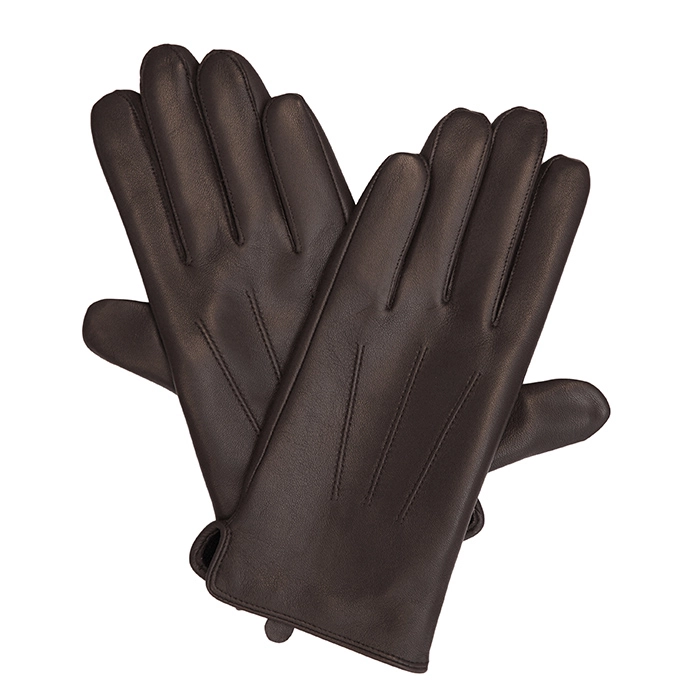 Skórzane ocieplane męskie rękawiczki ze skóry koziej brązowe