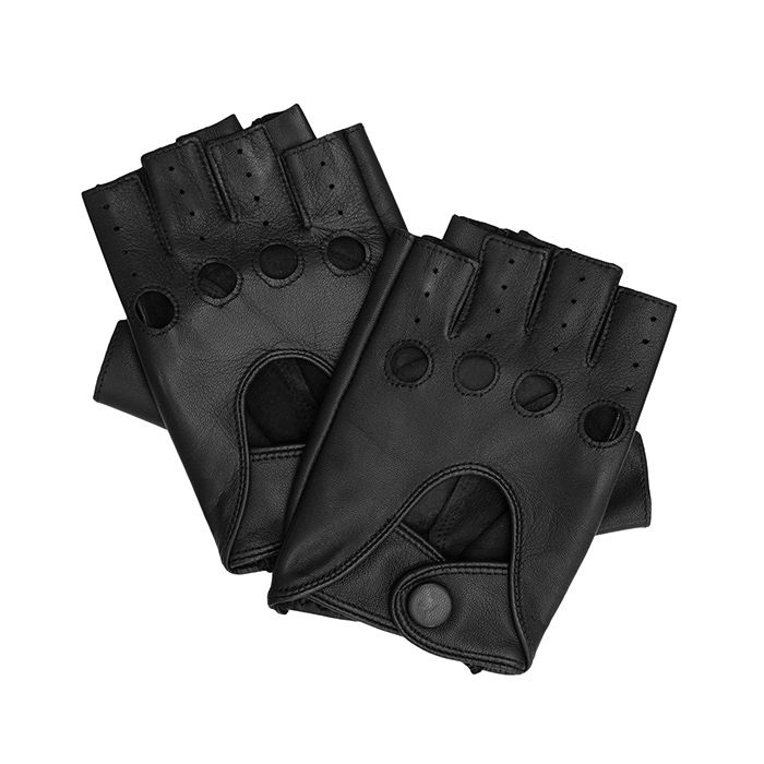 Czarne rękawiczki męskie bez palców ze skóry koziej