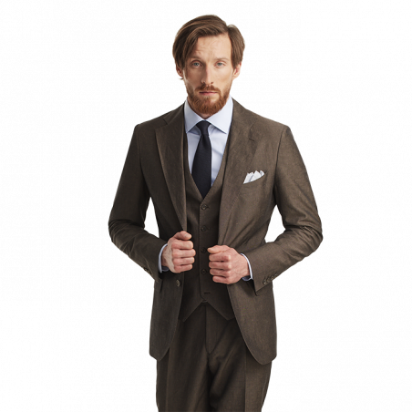 Brown boho-style linen and cotton Phoenix suit with vest