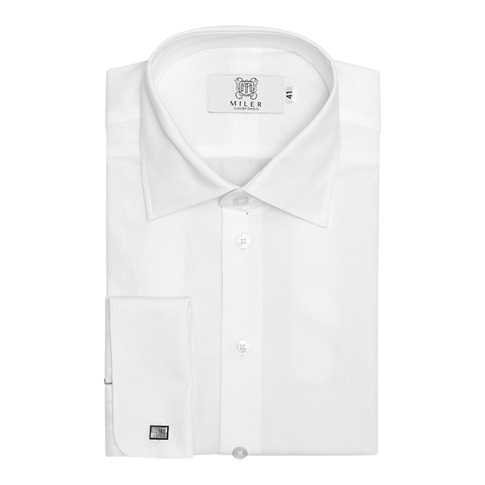 Biała koszula na spinki formalna z wyraźną fakturą