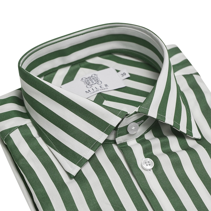 Biała koszula męska w zielony prążek z tencelu