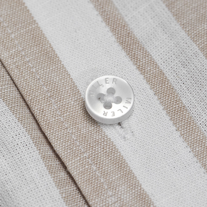 Koszula męska lniano-bawełniana long button down w beżowy prążek