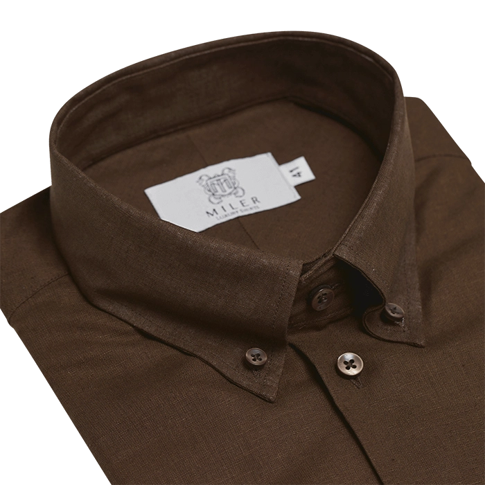 Brązowa koszula męska lniano-bawełniana button down