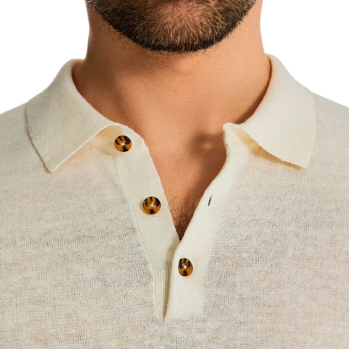 Koszulka polo męska z lnu i bawełny w kolorze kości słoniowej