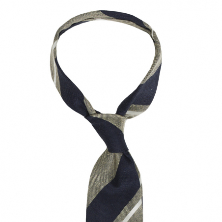 Brown silk tie with wide navy stripes