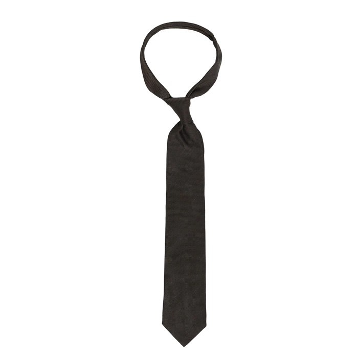 Brązowy jedwabno-lniany krawat z drobnym splotem
