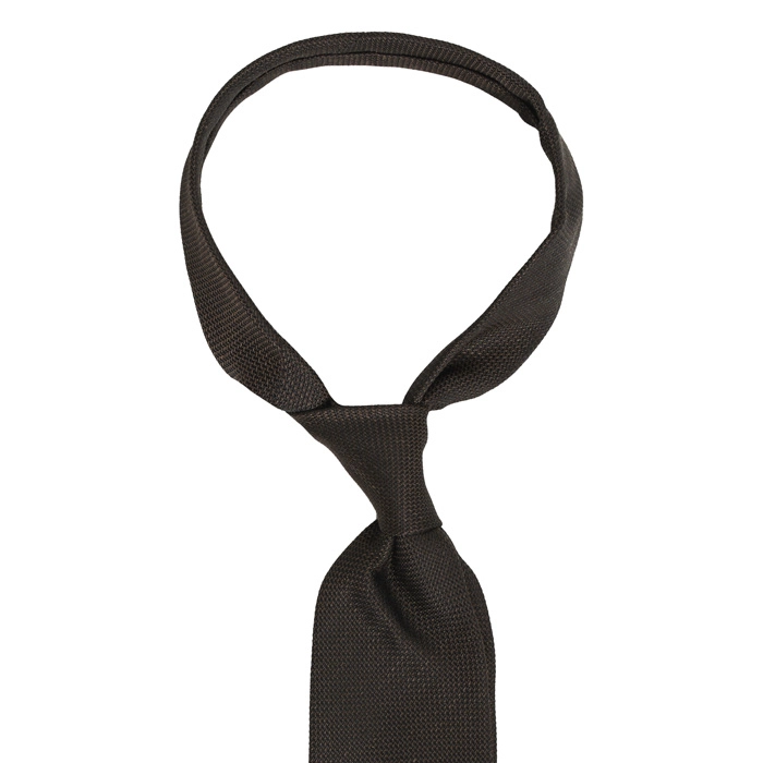 Brązowy jedwabno-lniany krawat z drobnym splotem