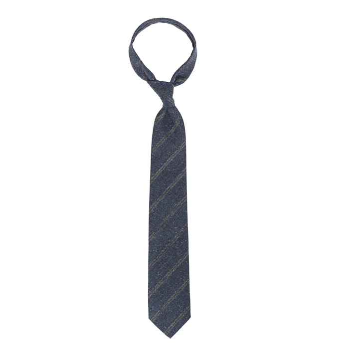 Granatowy jedwabny krawat w szare paski