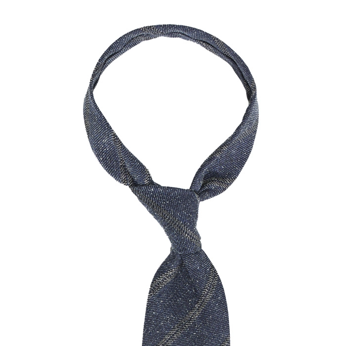 Granatowy jedwabny krawat w szare paski