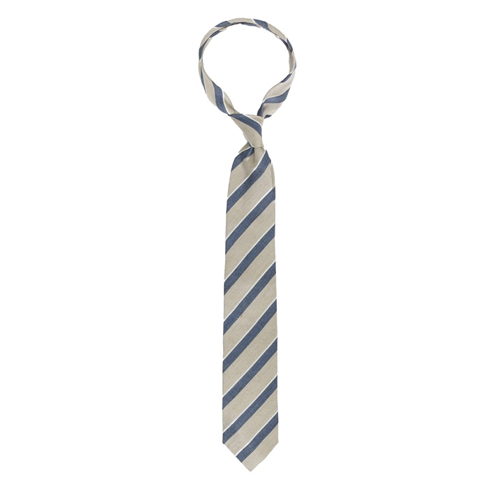 Lniano-jedwabny krawat w beżowo-niebieskie pasy
