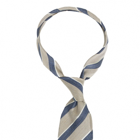 Linen-silk tie with beige and blue stripes