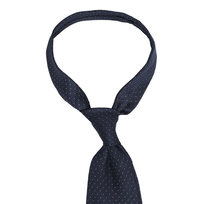 Jedwabno-lniany granatowy krawat w groszki