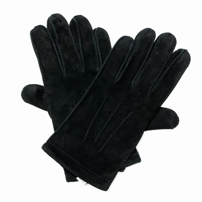 Ręcznie szyte czarne skórzane rękawiczki męskie z ociepleniem
