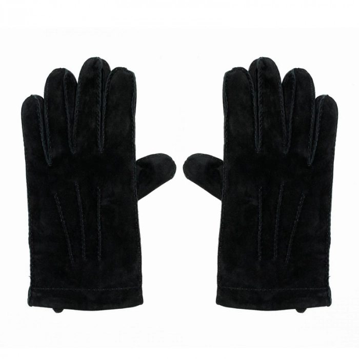 Ręcznie szyte czarne skórzane rękawiczki męskie z ociepleniem
