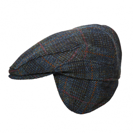 Men’s blue Harris Tweed flat cap with ear flaps – Raasay