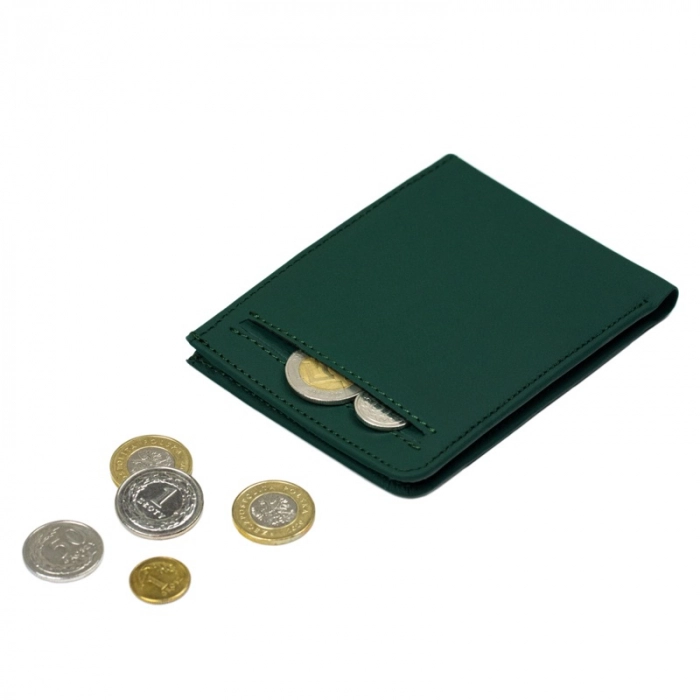 Zielony skórzany portfel męski slim z miejscem na monety Street Wallet