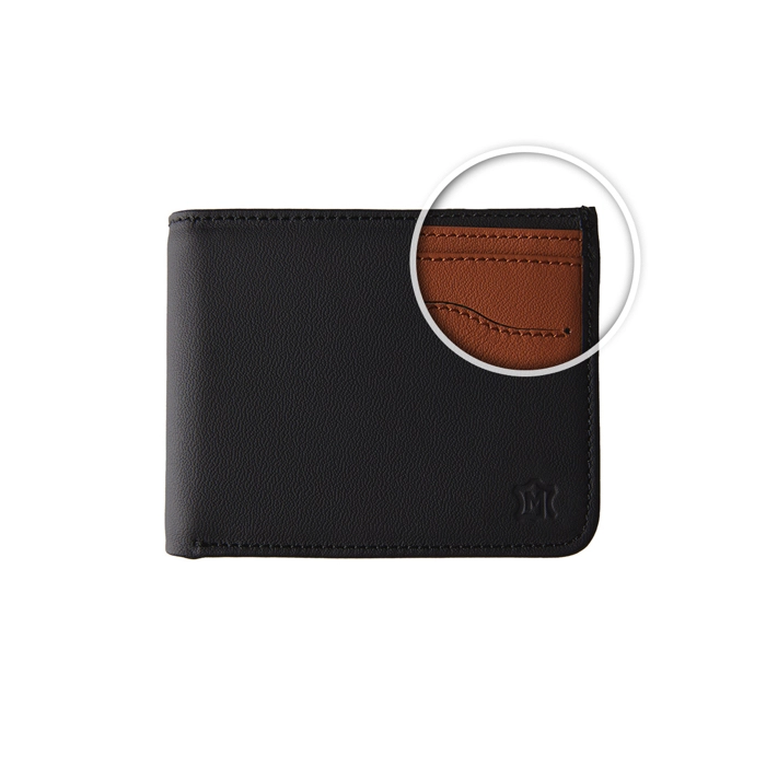 Czarny skórzany portfel męski slim z miejscem na monety Street Wallet Duo z koniakowym wnętrzem