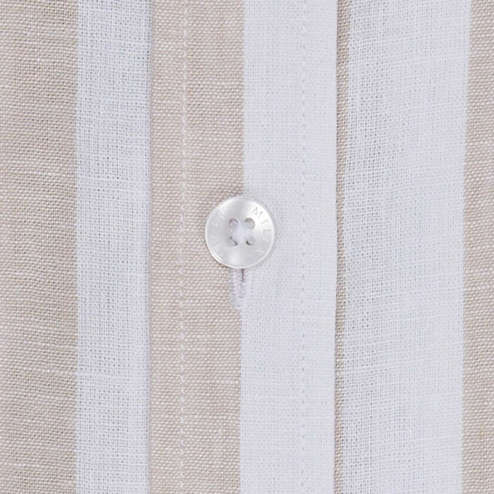 Koszula męska lniano-bawełniana long button down w gruby beżowy prążek