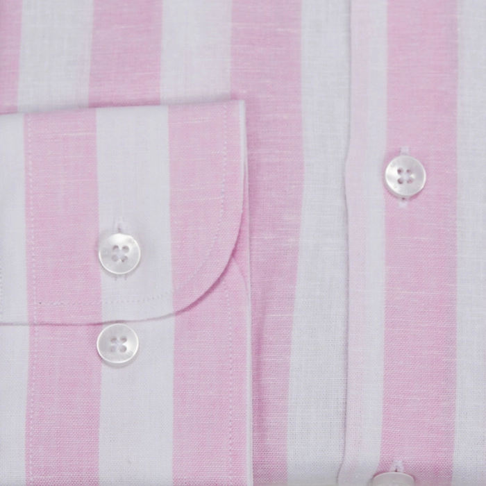 Koszula męska z lnu i bawełny w gruby różowy prążek
