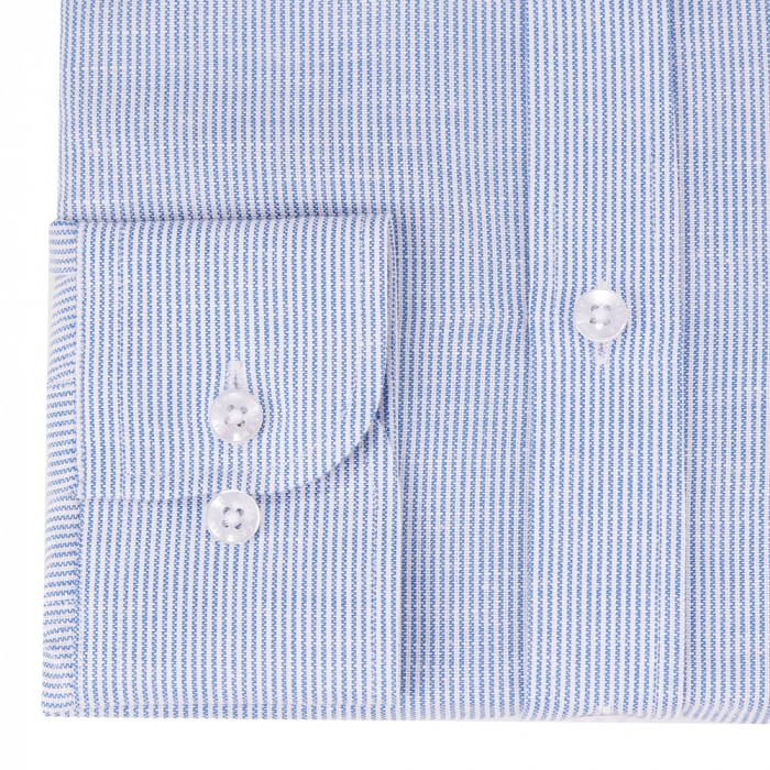 Koszula męska lniano-bawełniana long button down w błękitny prążek candy stripe