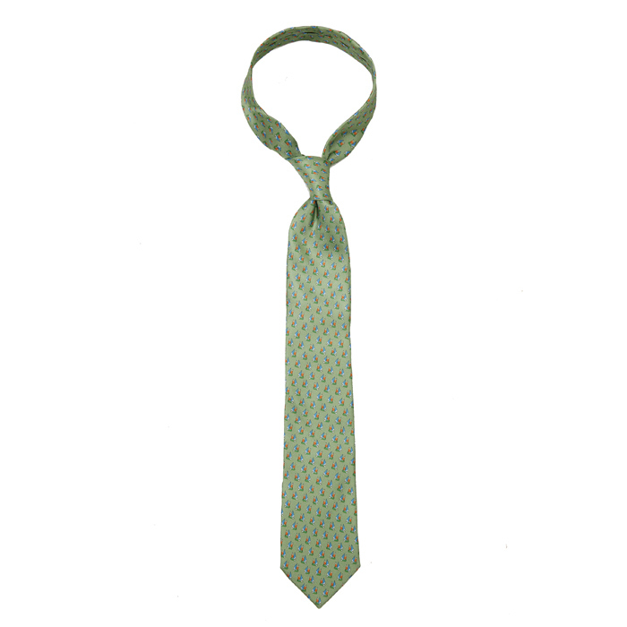 Green printed silk tie with sailboats #2