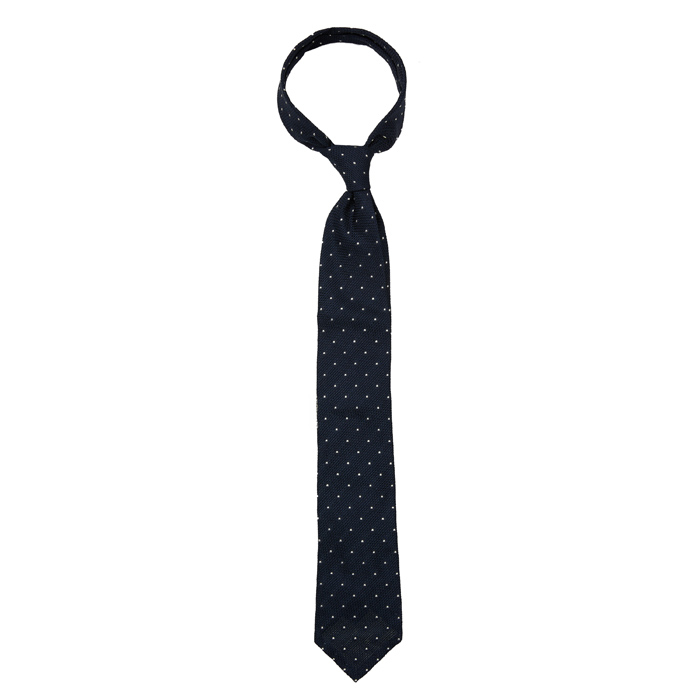 Navy tie made from silk grenadine Garza Fina with polka dots, unlined #3