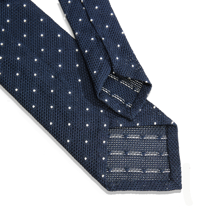 Navy tie made from silk grenadine Garza Fina with polka dots, unlined #2